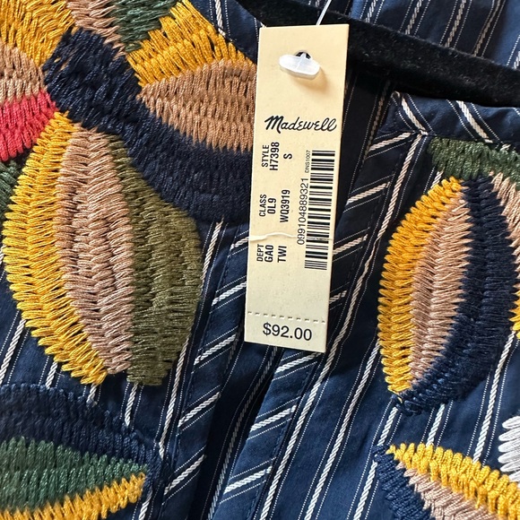 Madewell Navy Striped Blouse with Colorful Embroidery - Picture 4 of 4
